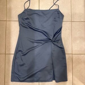 blue satin dress with straps